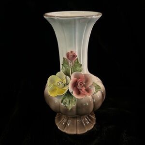 Antique Capodimonte Italian 9 1/2” Porcelain Floral Flared Hand Painted Vase